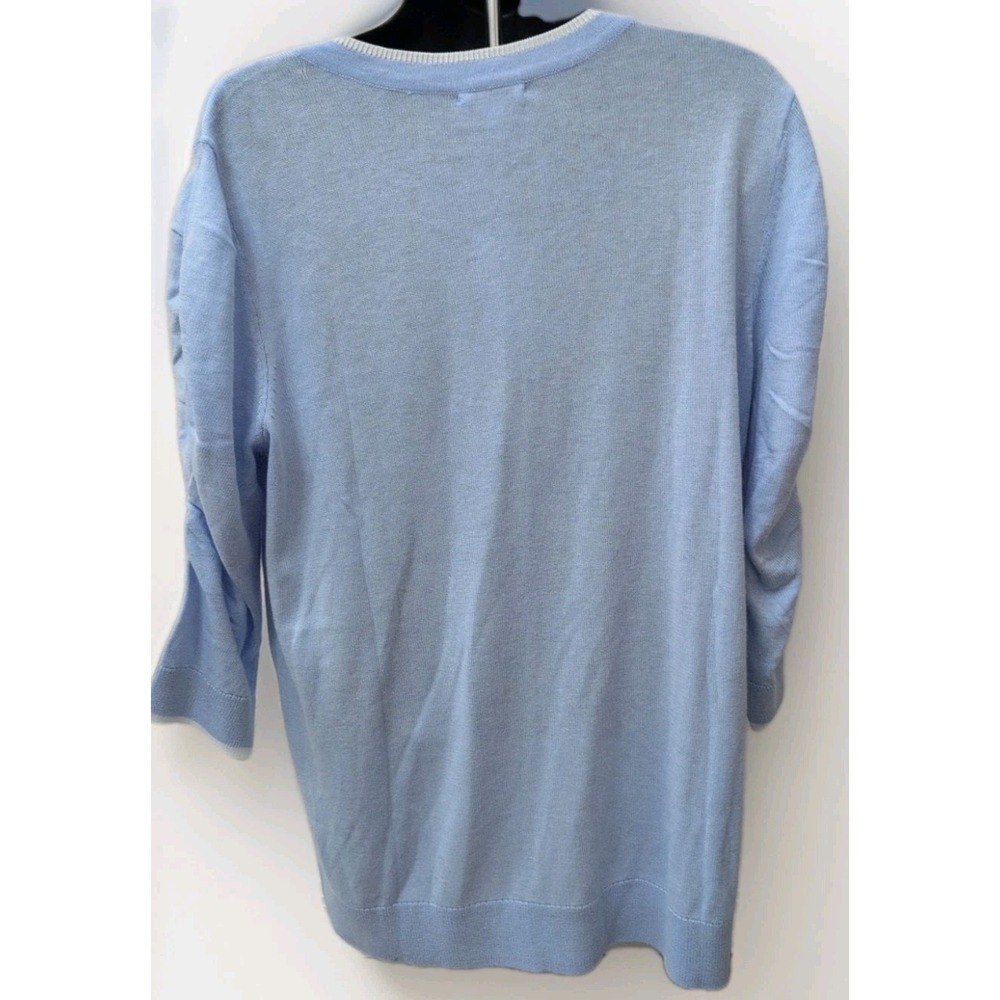 J. Jill V Neck Sweater Size‎ Medium Gathered Sleeve Cotton Blend Soft Blue NWT - Picture 3 of 6
